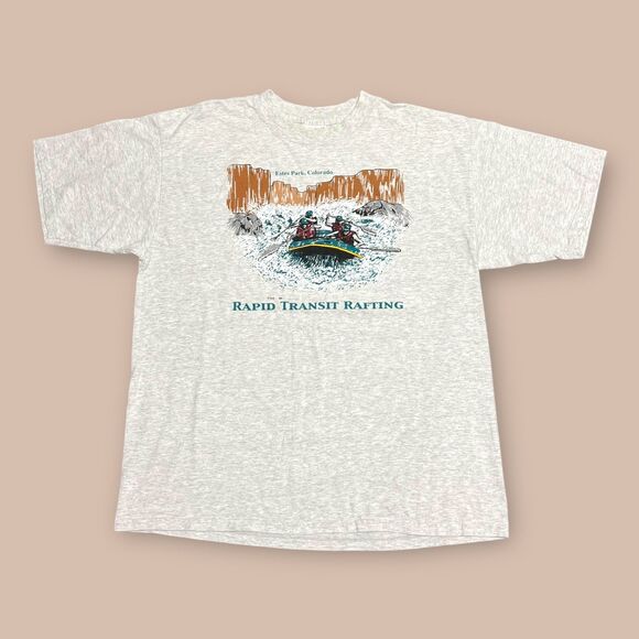 Vtg 90s Estes Park Colorado Rapid Transit Rafting Tee Shirt Grey XL - Picture 1 of 4